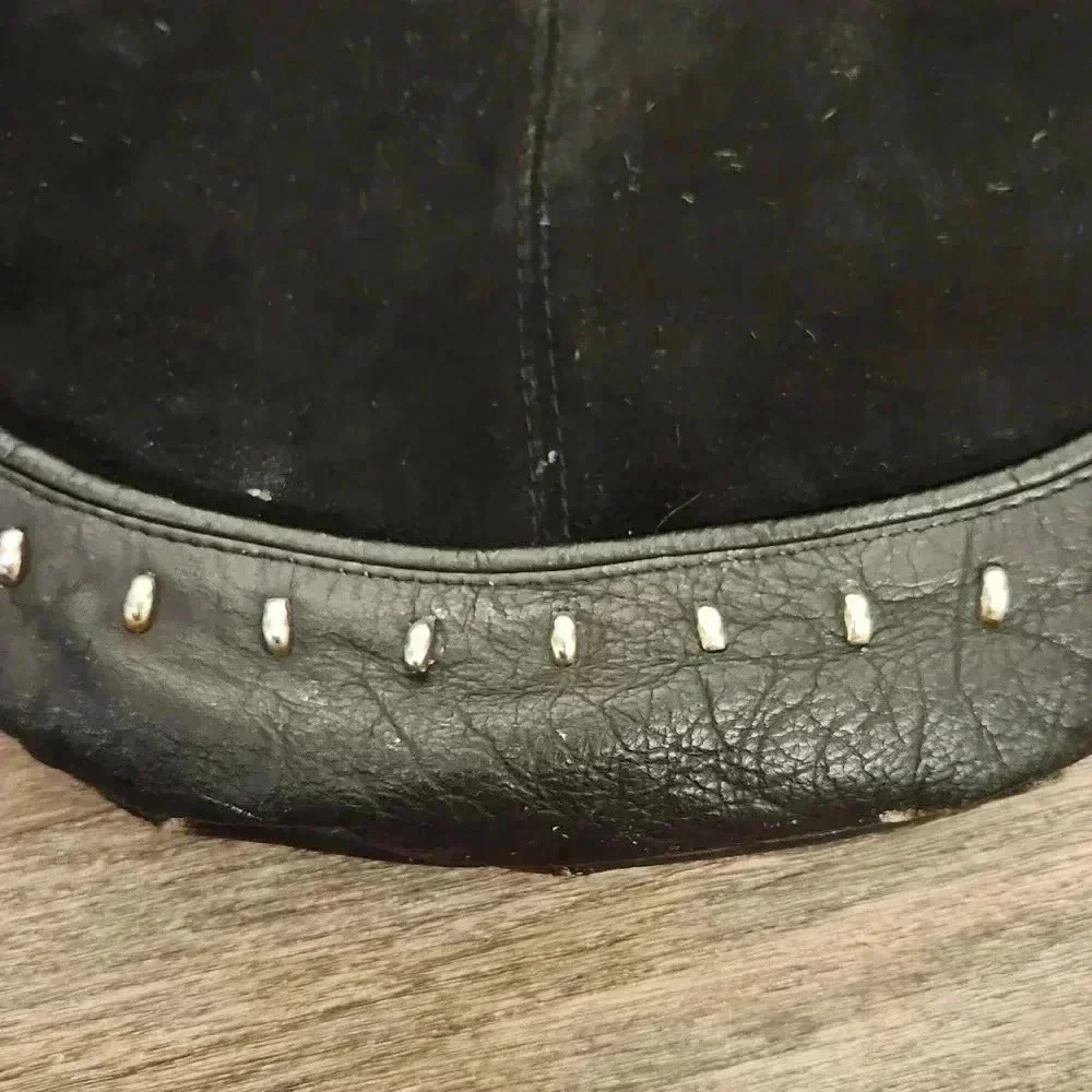 Suede Fringe and Studs black hobo bag vintage 80's
